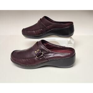 Easy Spirit Daytrip Mules Leather Upper Wedge Loafer Shoes 9M Color Burgundy
